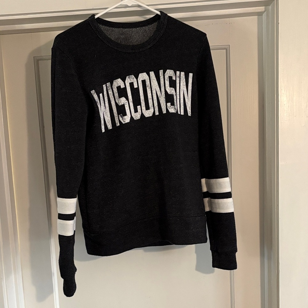 HOMAGE Black and White Wisconsin Crew Neck Sweater